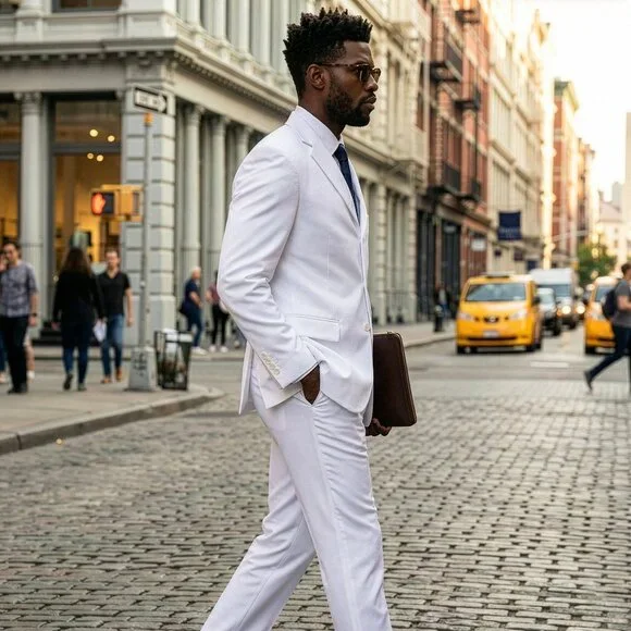 New 2026 Mens 2pc Solid White Suit Set, Modern Fit - Picture 2 of 3